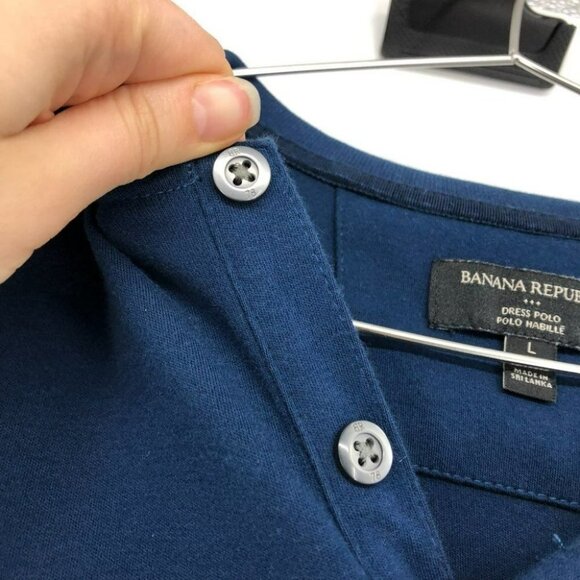 Banana Republic Dress Polo navy with yellow grey stripe men’s Large - Picture 5 of 15